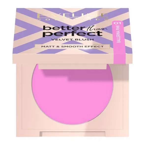 Eveline Better Than Perfect Velvet Blush, prasowany róż do policzków, 01 Ballerina Pink, 2,3 g