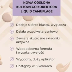 Eveline Liquid Camouflage, wodoodporny korektor kamuflujący z kwasem hialuronowym, 04, 7 ml