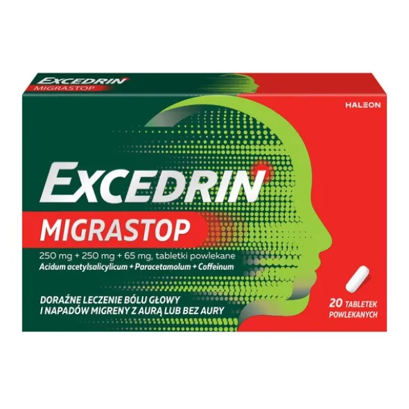 Excedrin MigraStop, 250 mg + 250 mg + 65 mg, tabletki powlekane, 20 szt.