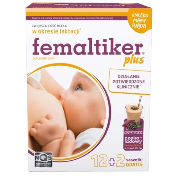 Femaltiker plus, saszetki z proszkiem, smak czekoladowy, 14 szt. (12 szt. + 2 szt.)