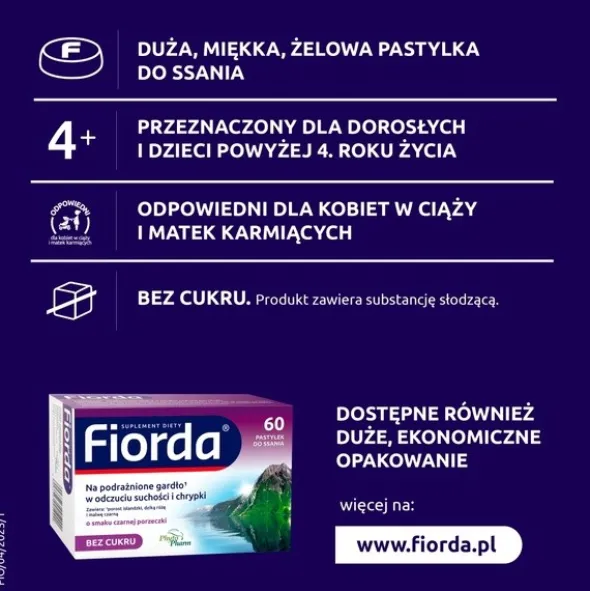 Fiorda, pastylki do ssania o smaku czarnej porzeczki, 30 szt.