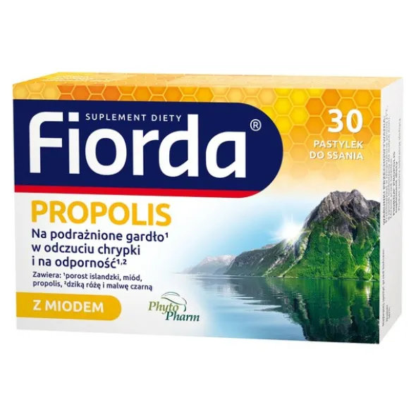 Fiorda Propolis, pastylki do ssania, smak miodu i propolisu, 30 szt.