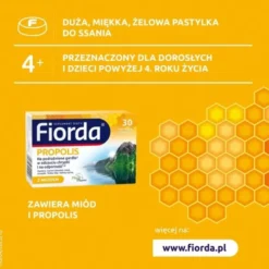 Fiorda Propolis, pastylki do ssania, smak miodu i propolisu, 30 szt.