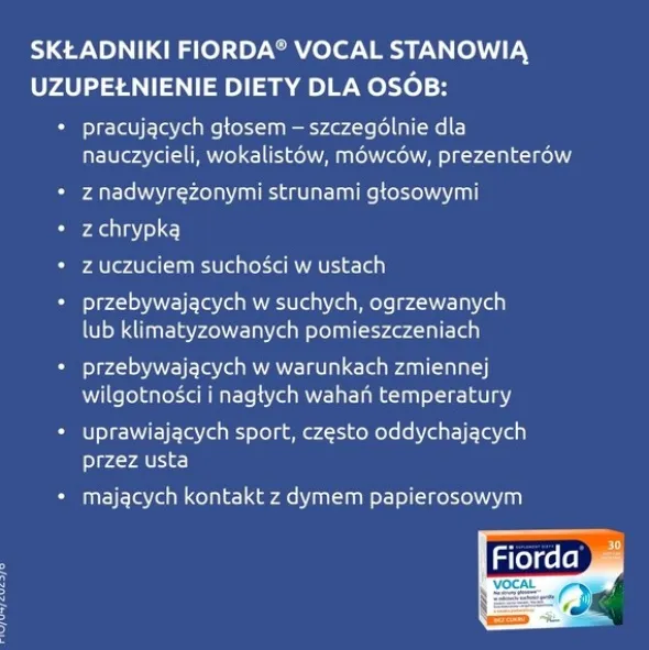 Fiorda Vocal, pastylki do ssania bez cukru, smak pomarańczowy, 30 szt.
