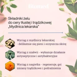 Fitomed Mydlnica lekarska, żel ziołowy do mycia twarzy do cery tłustej, 200 g