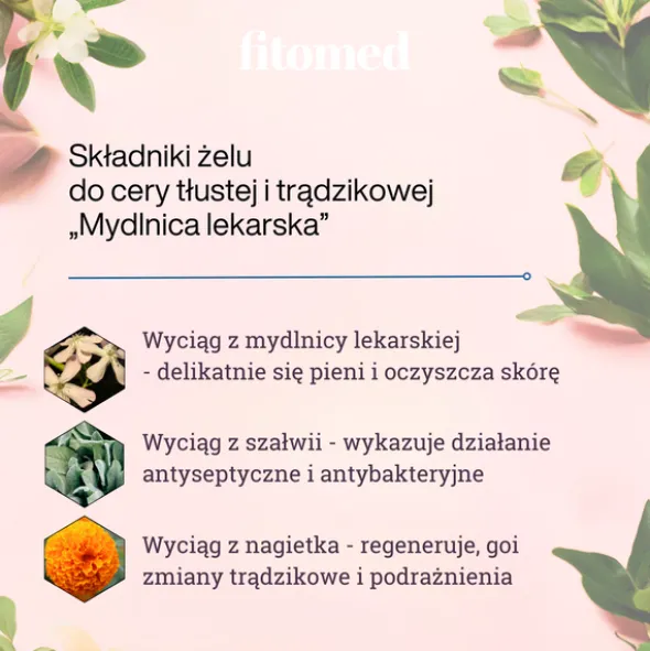 Fitomed Mydlnica lekarska, żel ziołowy do mycia twarzy do cery tłustej, 200 g