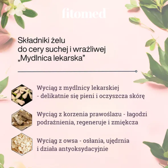 Fitomed Mydlnica lekarska, żel ziołowy do mycia twarzy do cery suchej i wrażliwej, 200 g