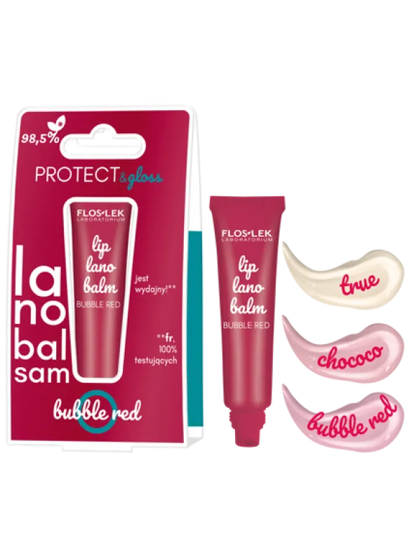 Flos-Lek Lip Care, lanobalsam do ust, bubble red, 12 g