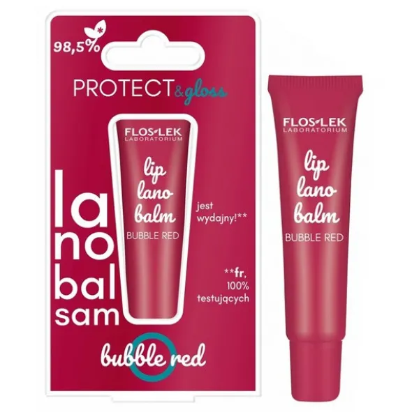 Flos-Lek Lip Care, lanobalsam do ust, bubble red, 12 g
