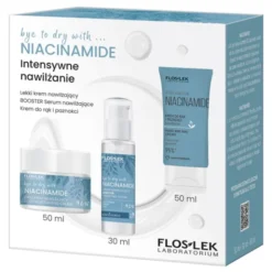 Flos-lek, zestaw intensywne nawilżanie, lekki krem nawilżający, 50 ml + booster serum nawilżające, 30 ml + krem do rąk i paznokci, 50 ml