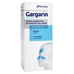 Gargarin Zatoki, zestaw podstawowy do płukania nosa i zatok, butelka 240 ml + 16 saszetek