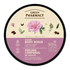 Green Pharmacy, peeling cukrowy do ciała, róża damasceńska i masło shea, 200 ml