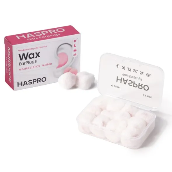 Haspro Wax Earplugss, woskowe zatyczki do uszu, 6 par.