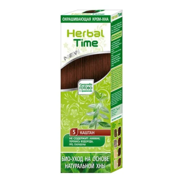 Herbal Time, naturalna henna do włosów, nr 05 kasztan, 75 ml