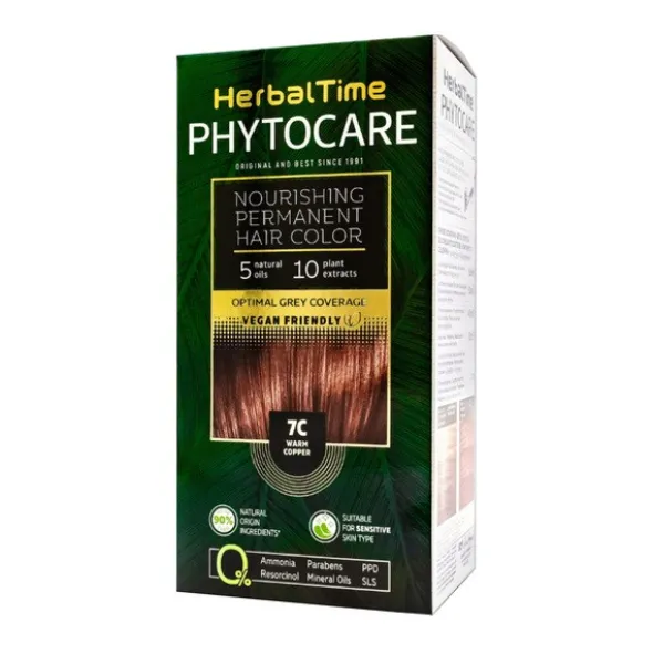 Herbal Time Phytocare, farba do włosów 7C, warm copper, 130 ml