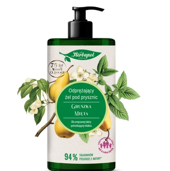 Herbapol, odprężający żel pod prysznic, gruszka-mięta, 740 ml