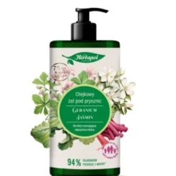 Herbapol, olejkowy żel prysznic, geranium - jaśmin, 740 ml