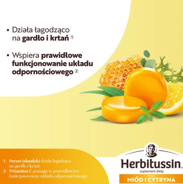 Herbitussin, pastylki do ssania, smak miód i cytryna, 12 szt.