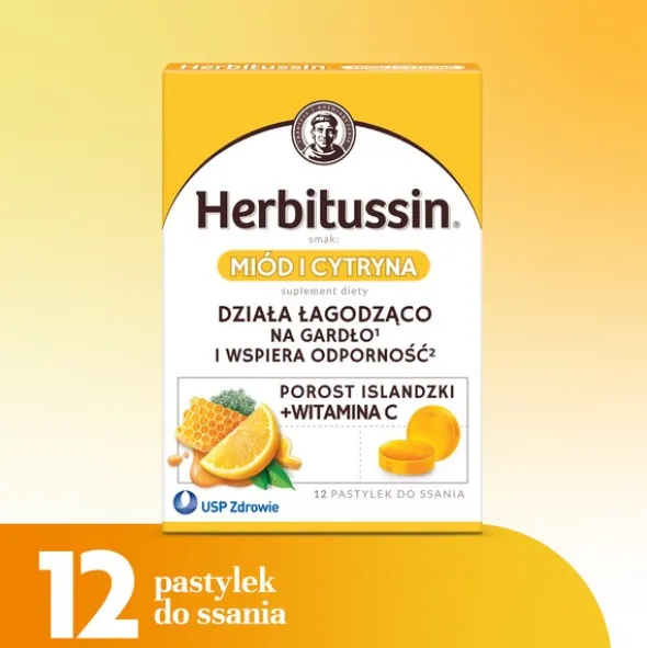 Herbitussin, pastylki do ssania, smak miód i cytryna, 12 szt.