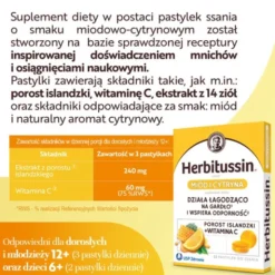 Herbitussin, pastylki do ssania, smak miód i cytryna, 12 szt.