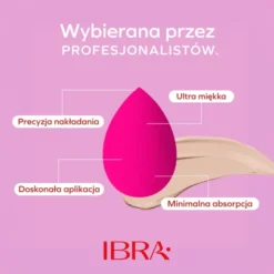 Ibra Makeup Blender Sponge, gąbeczka do makijażu, różowa, 1 szt.