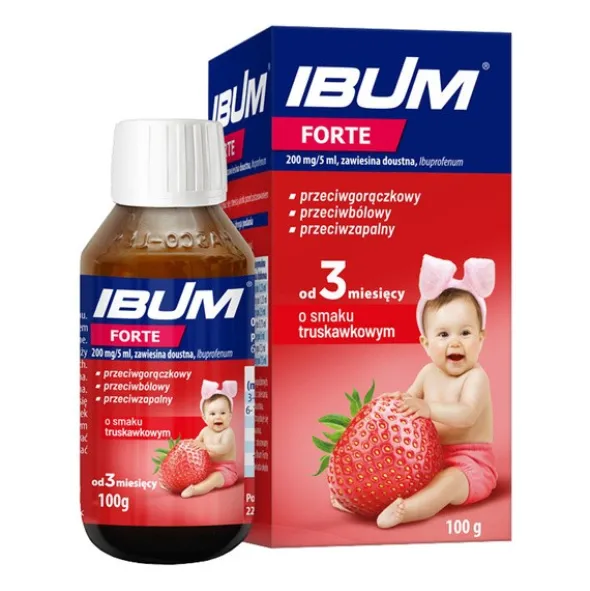 Ibum Forte, 200 mg/5ml, zawiesina doustna, smak truskawkowy, 100 g