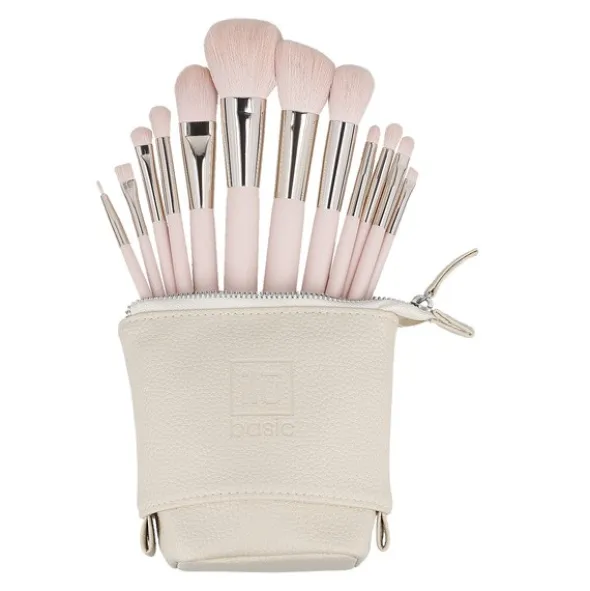 Ilu Basic Zestaw 12 pędzli do makijażu + etui, różowy