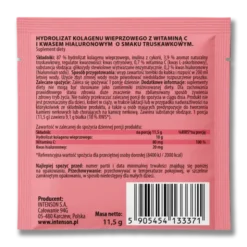 Intenson Kolagen + kwas hialuronowy + witamina C, proszek,smak truskawkowy, 11,5 g