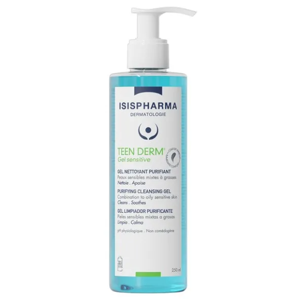 ISISPHARMA TEEN DERM GEL SENSITVE, oczyszczający żel do mycia twarzy, 400 ml
