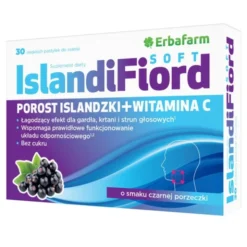 IslandiFiord Soft, miękkie pastylki do ssania, smak czarnej porzeczki, 30 szt.