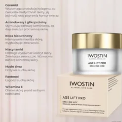 Iwostin Age Lift Pro, krem z ceramidami, aminokwasami i kwasem hialuronowym, na noc, 50 ml