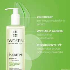 Iwostin Purritin, aktywny żel do mycia twarzy, skóra tłusta i trądzikowa, 150 ml