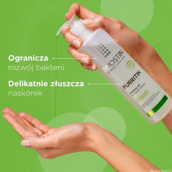 Iwostin Purritin, aktywny żel do mycia twarzy, skóra tłusta i trądzikowa, 150 ml