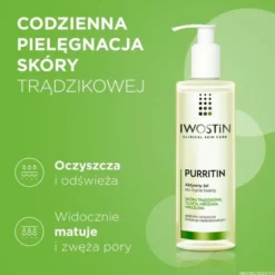 Iwostin Purritin, aktywny żel do mycia twarzy, skóra tłusta i trądzikowa, 150 ml