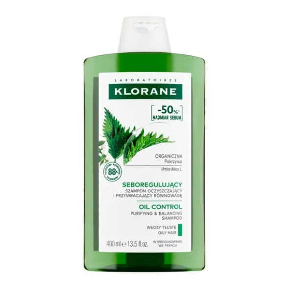 Klorane, seboregulujący szampon z organiczną pokrzywą, 400 ml