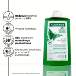 Klorane, seboregulujący szampon z organiczną pokrzywą, 400 ml