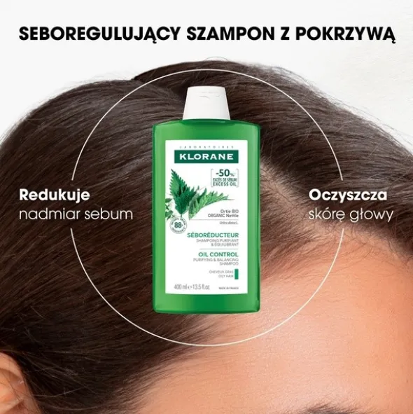Klorane, seboregulujący szampon z organiczną pokrzywą, 400 ml