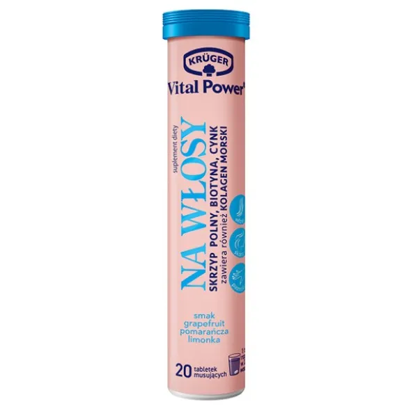 Kruger Vital Power Włosy, tabletki musujące, smak grapefruit-pomarańcza-limonka, 20 szt.