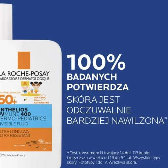 La Roche-Posay Anthelios UVMUNE 400 DP, niewidoczny fluid SPF 50+ dla dzieci, 50 ml