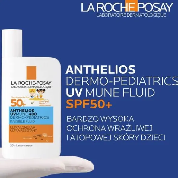 La Roche-Posay Anthelios UVMUNE 400 DP, niewidoczny fluid SPF 50+ dla dzieci, 50 ml