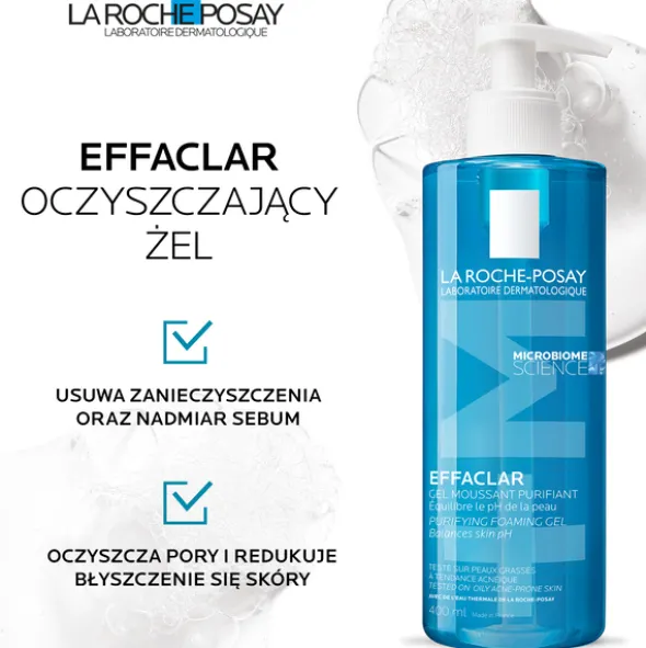 La Roche-Posay Effaclar Foaming Gel, żel oczyszczający dla skóry skłonnej do trądziku, 400 ml