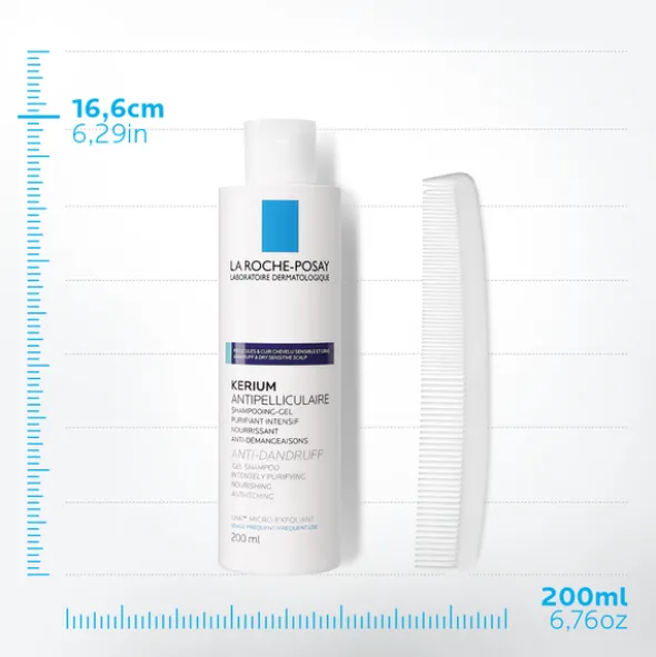 La Roche-Posay, Kerium, żelowy szampon przeciwłupieżowy, włosy tłuste, 200 ml