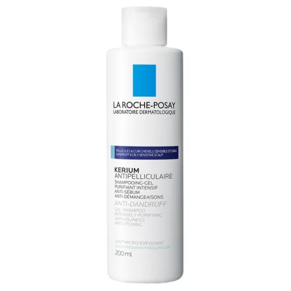 La Roche-Posay, Kerium, żelowy szampon przeciwłupieżowy, włosy tłuste, 200 ml