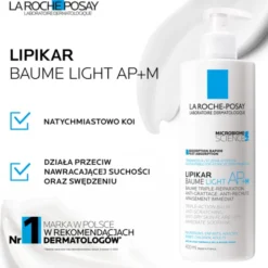 La Roche-Posay Lipikar Baume Light AP+M, lekki balsam regenerujący do ciała, 400 ml