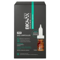 L'biotica Biovax Trychologic Exo-Ampoules Men Wypadanie i Gęstość, kuracja przeciw wypadaniu włosów dla mężczyzn, 7 x 5 ml