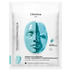 L'biotica, maska kolagenowa z CICA i azulenem w mikrokapsułkach, Ukojenie i Redukcja zaczerwienień, 1 szt.