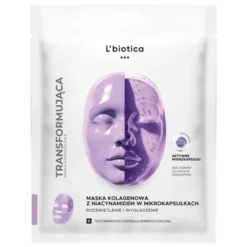 L'biotica, maska kolagenowa z niacynamidem w mikrokapsułkach, Rozświetlenie i Wygładzenie, 1 szt.