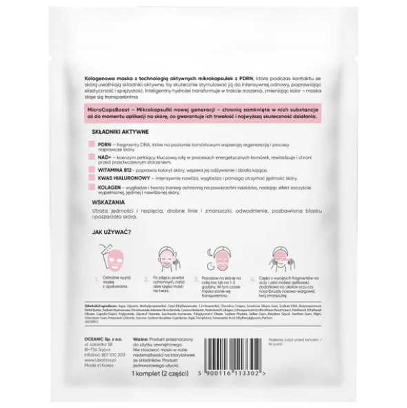 L'biotica, maska kolagenowa z PDRN w mikrokapsułkach, Napięcie i Ujędrnienie, 1 szt.