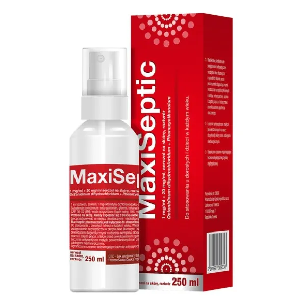 Maxiseptic, 1 mg/ml + 20 mg/ml, aerozol na skórę, 250 ml