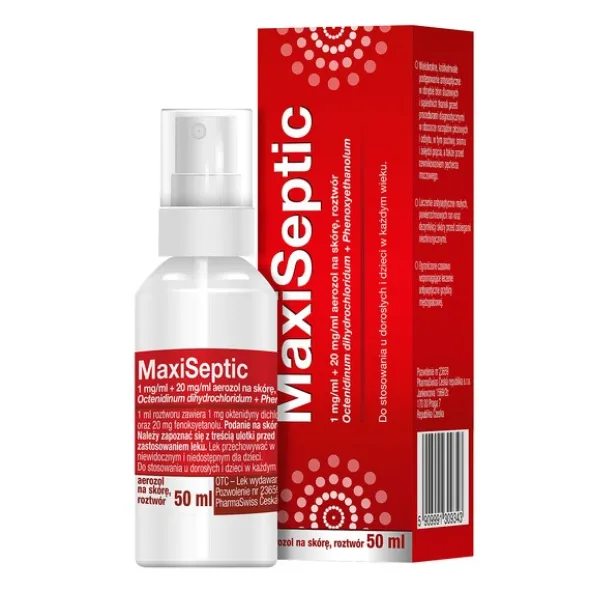 Maxiseptic, 1 mg/ml + 20 mg/ml, aerozol na skórę, 50 ml